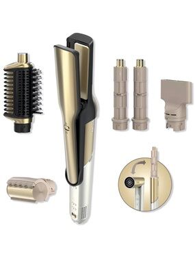 Gold & White Shark Flex Fusion Hair Styler with Interchangeable Attachments